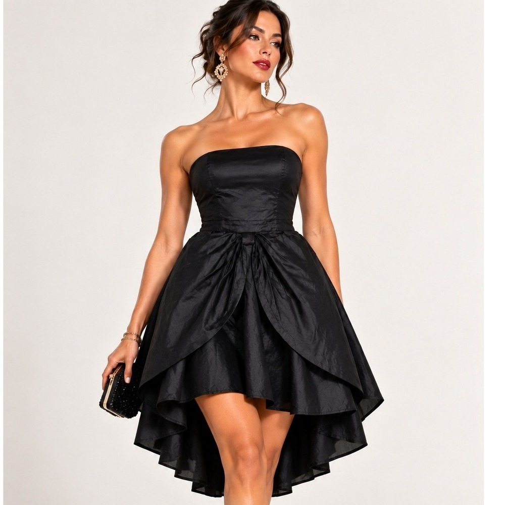 Cynthia Rowley Womens Strapless High Low Bow Cocktail Dress Black Size 4 NWT
